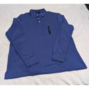 Lands' End Men's Supima Cotton Long Sleeve Polo Shirt Large Dark Cobalt Blue NWT